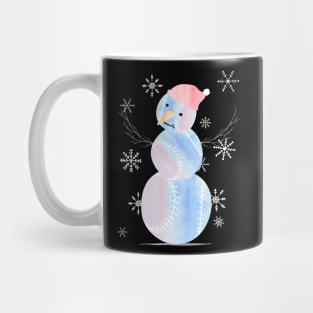 Cute Watercolor Pastel I Love Softball Snowman in light blue, pink and purple Mug